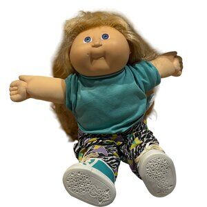 Vintage 1989 Cabbage Patch Kids Doll With Blonde Hair In Teal Top & Zebra Print